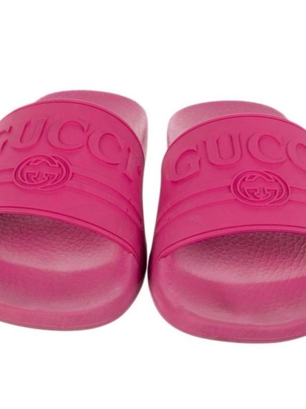 Gucci Hot Pink Embossed Logo Slide Sandals